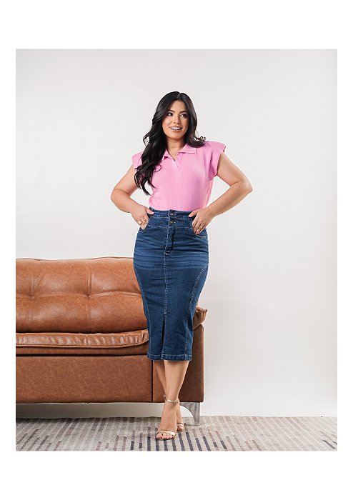 Saia Jeans midi Lapís Ref 004 Joelma Stone