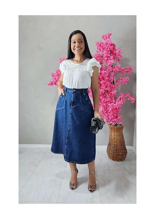 Saia Jeans Midi Evasê  Ref Lia 260