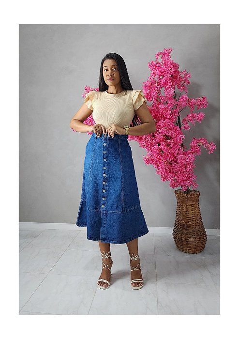 Saia Midi jeans Thays Stone