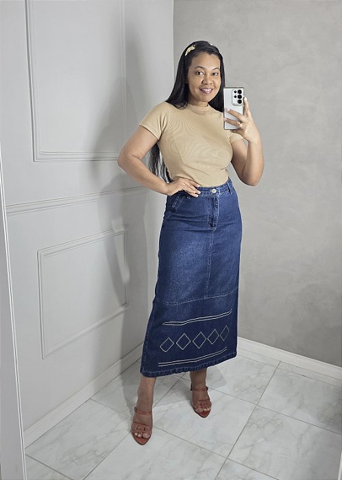 Saia Jeans Gleice Ref 024 Bordada