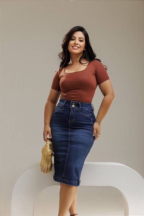 Saia Jeans midi Rivania Ref 023