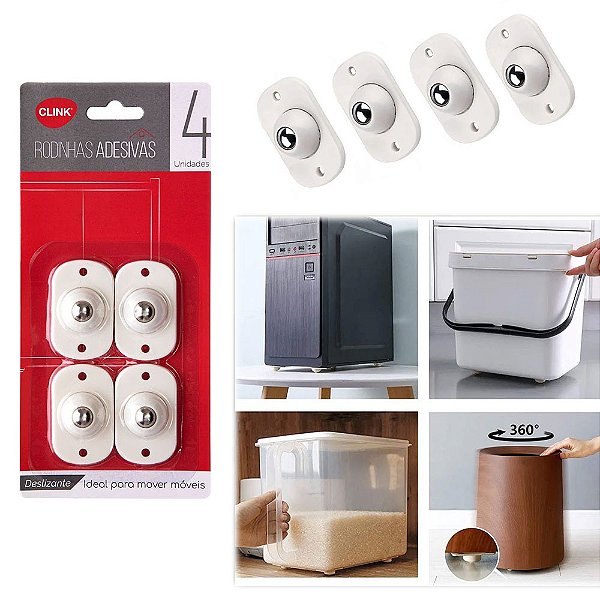 Kit 4 Rodinhas Aço Inox para Mover Móveis Clink