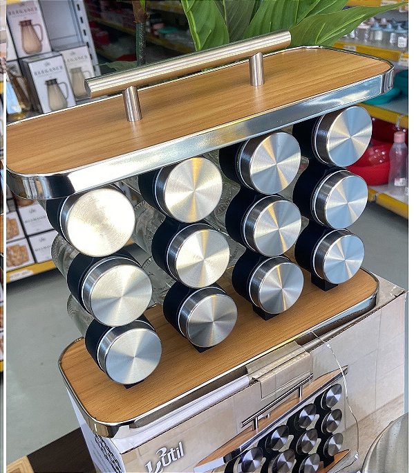 PORTA TEMPEROS VERTICAL COM ALCA INOX - 12 POTES