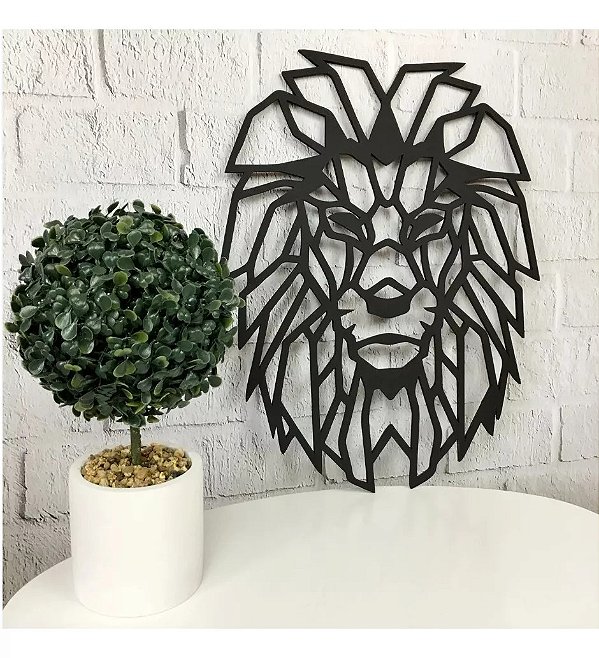 Quadro Escultura De Parede Leão Geometrico Decorativo