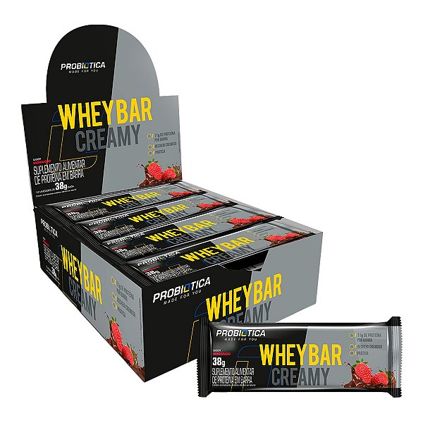 Whey Bar Creamy Morango – 12 Unidades