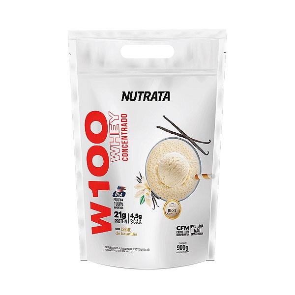 W100 Whey Concentrado Refil Creme de Baunilha - 900g - Nutrata