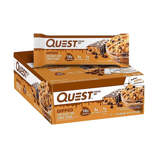 Quest Protein Bar Dipped Choco Chip Cookie Dough - 12 Unidades