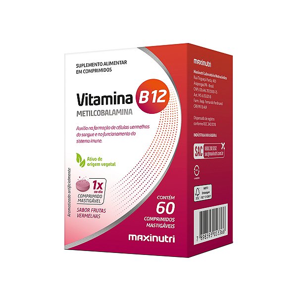 Vitamina B12 - 60 Comprimidos Mastigáveis – Maxinutri