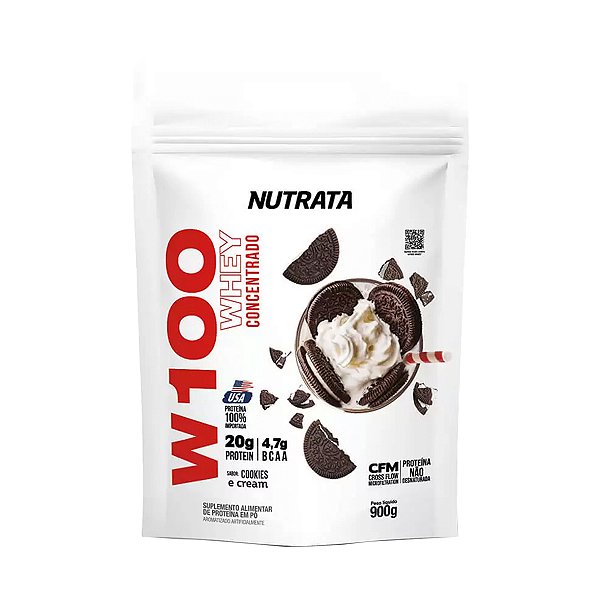 W100 Whey Concentrado Cookies & Cream Refil - 900g - Nutrata