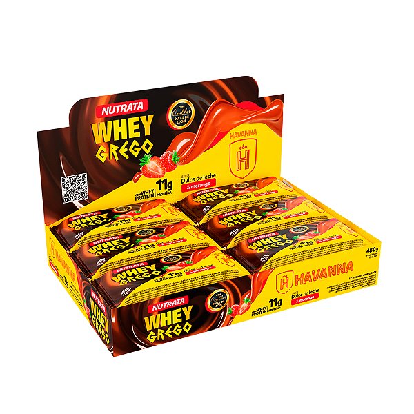 Whey Grego Bar Havanna Dulce De Leche & Morango - 12 Unidades - Nutrata