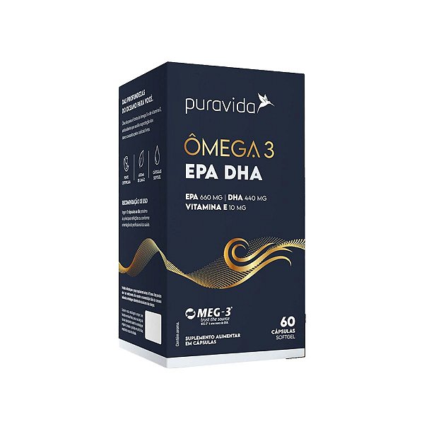 Omega 3 Epa Dha e Vitamina E - 60 capsulas - Puravida