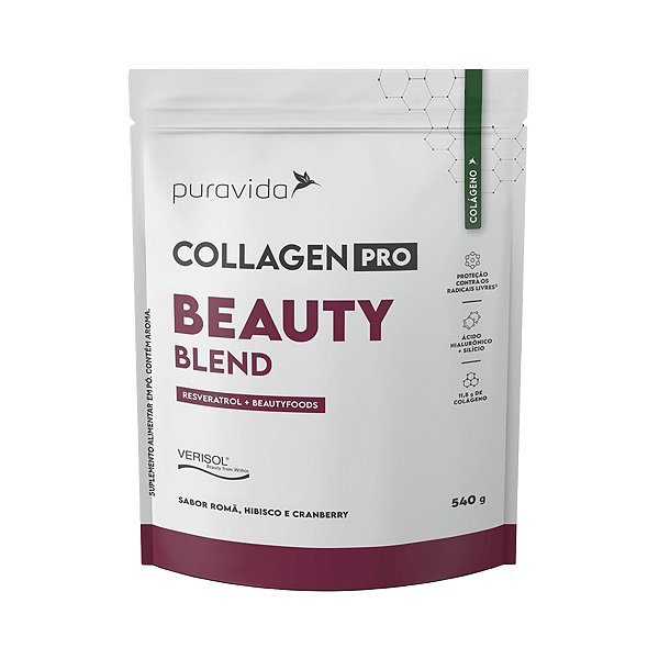 Collagen Pro Beauty Blend – Sabor Romã, Hibisco e  Cranberry – 500g – Puravida