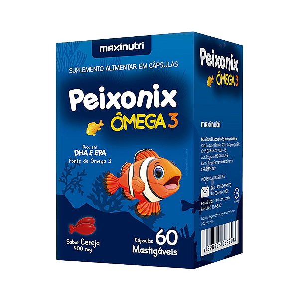 Peixonix – 60 Cápsulas Mastigáveis – Sabor Morango – Maxinutri