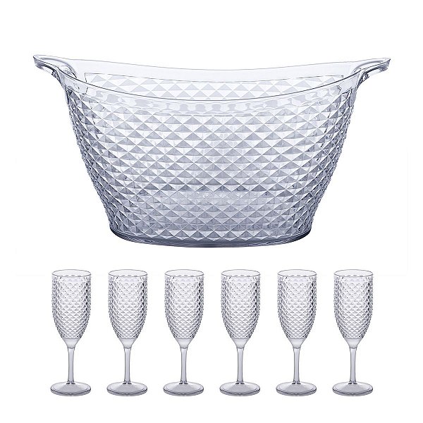 Balde De Gelo Champanheira + 6 Taças Champagne 350ml