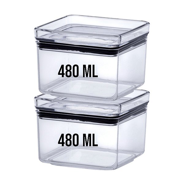 kit 2 Pote Hermético Quadrado Lumini Empilhável 480ml