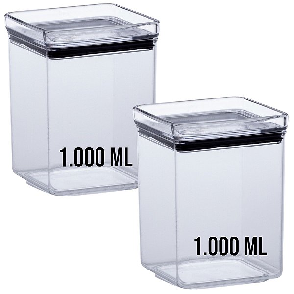KIT 2 Potes Herméticos Acrílico Quadrado 1000 ML - Paramount