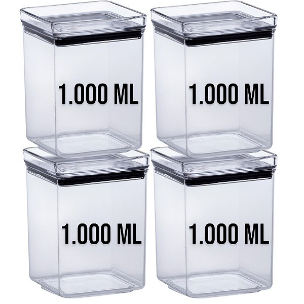 kit 4 Potes Herméticos Lumini Empilhável 1000ml Paramount