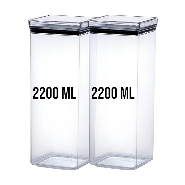 Kit 2 Potes Herméticos Acrílico Quadrado 2200 ML - Paramount