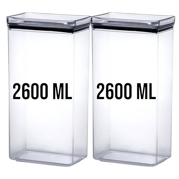 Kit 2 Potes De Mantimentos Hermético 2600ml Empilhável