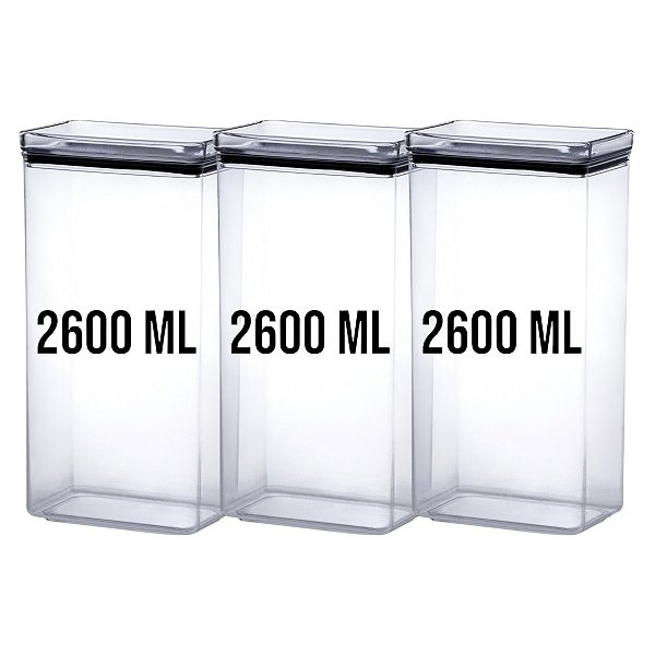 Kit 3 Potes De Mantimentos Hermético 2600ml Empilhável