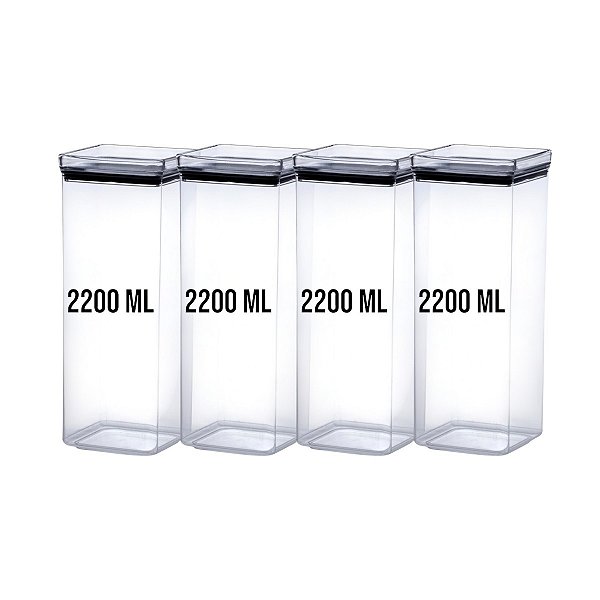 Kit 4 Potes Herméticos Acrílico Quadrado 2200 ML - Paramount