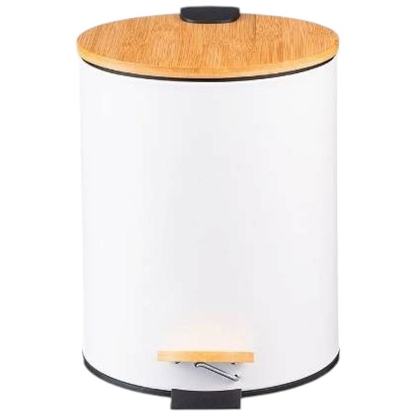 Lixeira C/ Pedal 5l Tampa Bambu Branco Banheiro Escritorio
