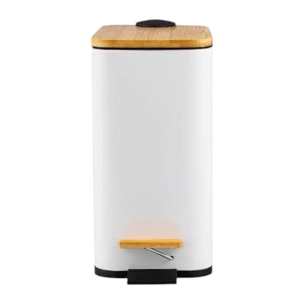 Lixeira Retangular C/ Pedal 5l Tampa Bambu Banheiro Cozinha