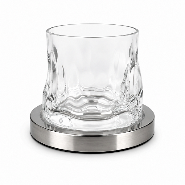 Copo Giratório 360° de Vidro 150ml com Base em Inox Decorativo