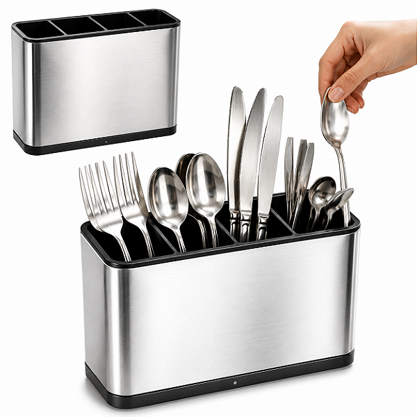Escorredor Porta Talheres Aço Inox 4 Divisórias Organizador de Pia