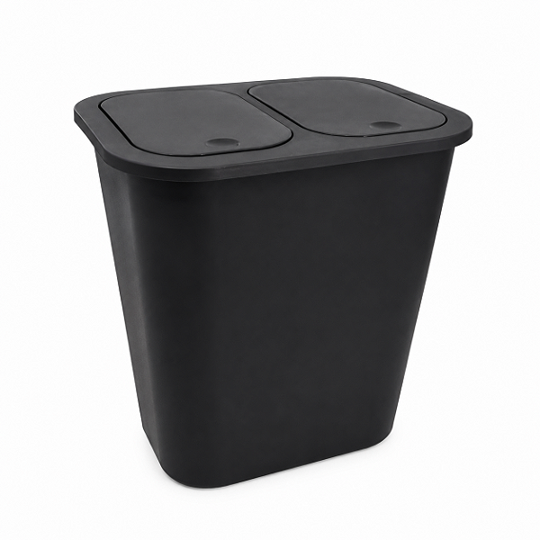 Lixeira Seletiva 25 Litros Preta 2 Compartimentos para Coleta Reciclagem
