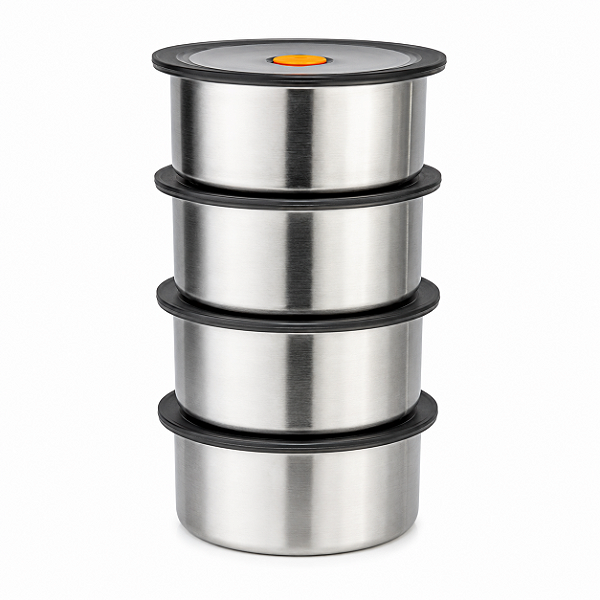 Kit 4 Potes Herméticos Inox 450ml com Tampa para Marmita e Alimentos