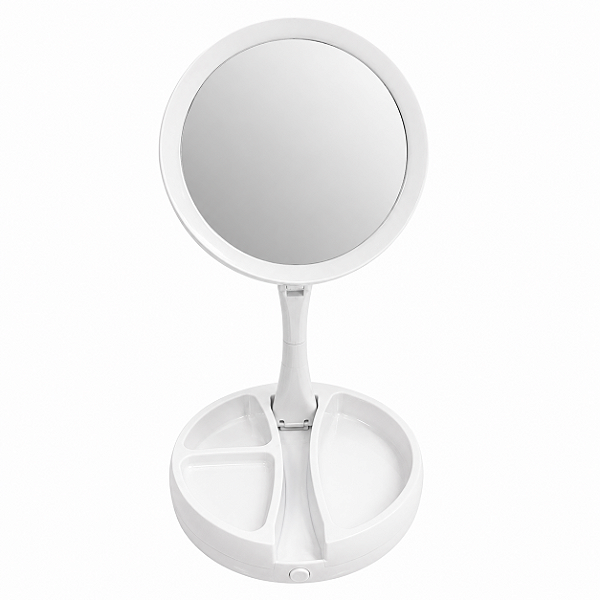 Espelho de Maquiagem LED Dupla Face 1X 10X Dobrável Touch USB Branco