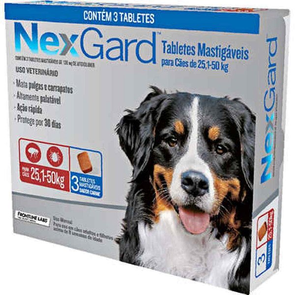 NEXGARD ANTIPULGAS E CARRAPATOS  PARA CÃES DE 25 A 50KG - 3 TABLETES