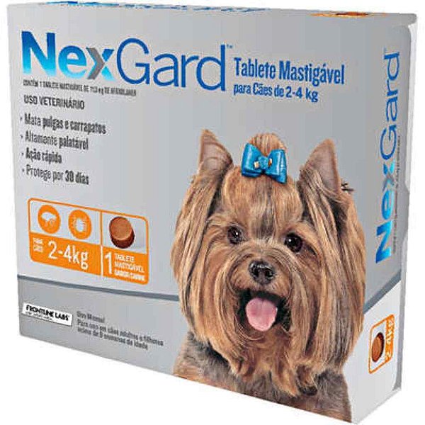 NEXGARD ANTIPULGAS E CARRAPATOS PARA CÃES 2 A 4KG - 1 TABLETE