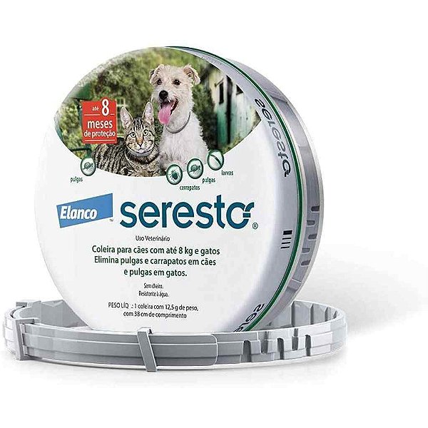 SERESTO COLEIRA ANTIPULGAS E CARRAPATOS PARA CÃES E GATOS ATÉ 8KG