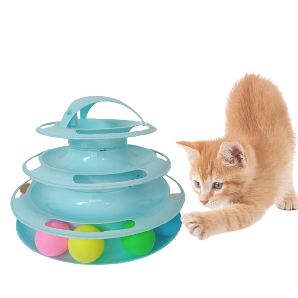 Brinquedo Interativo Gatos Torre De Bolinha Azul