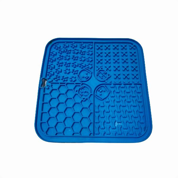 TAPETE DE LAMBER CÃES E GATOS COM VENTOSA AZUL