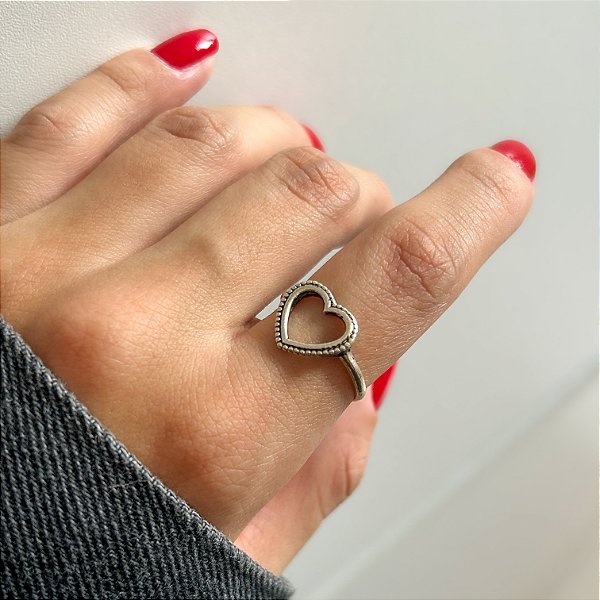 Anel Stela Coração em Prata925 Envelhecida