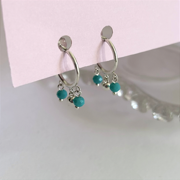 Argola Nina com Pingentes em Bolinhas Turquesa em Prata925