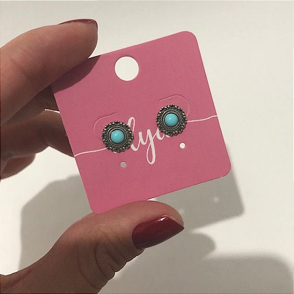 Brinco Mary com Pedra Turquesa  em Prata925 Envelhecida