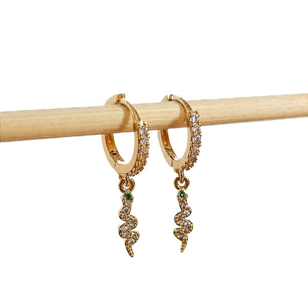 Argola Luiza Serpente Craveja com Micro Zircônias em Banho Ouro18k