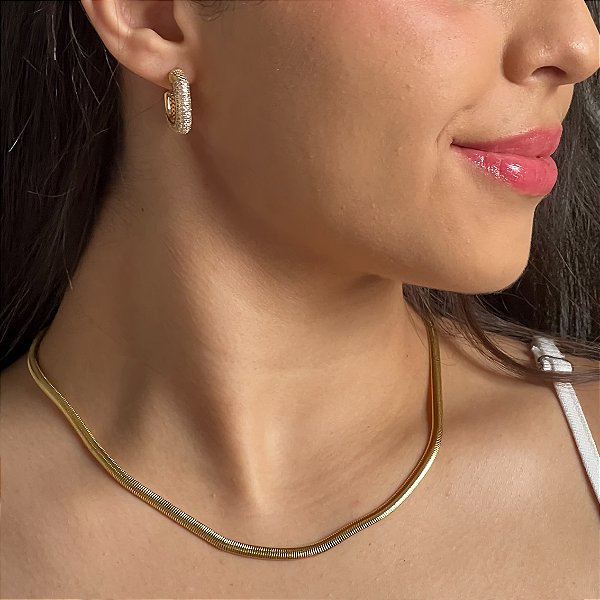 Choker Jade Malha em Banho Ouro18k