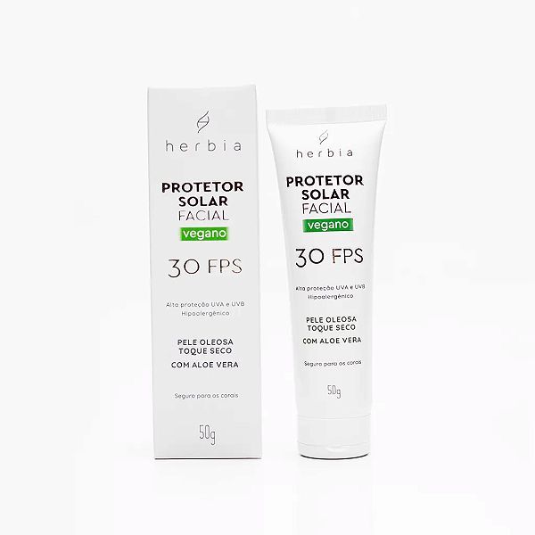 Protetor solar facial vegano pele oleosa com aloe vera  FPS30 50g - Herbia