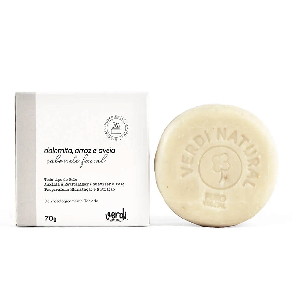 Sabonete facial de dolomita, arroz e aveia 70g - Verdi Natural