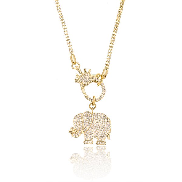 Colar Locked Coroa Pingente Elefante Luxo