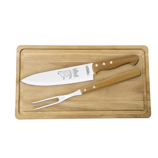 Kit Churrasco Tramontina Garfo Faca Trinchante Polywood 2 peças