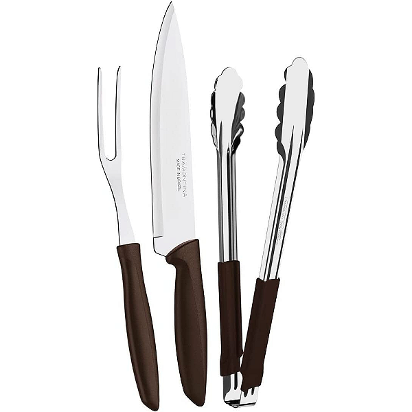 Jogo Garfo Faca e Pegador para Churrasco Inox Tramontina