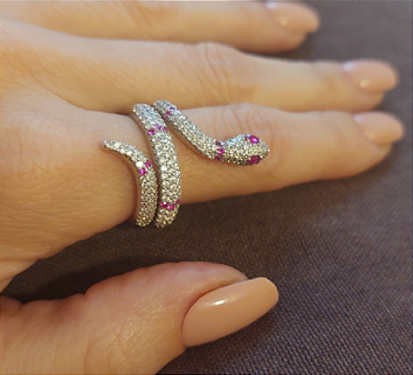 Anel Serpente branca banho de rodium -  ZP