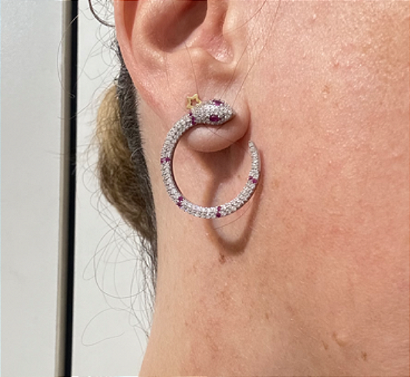 Brinco argola fixa Serpente Branca -  ZP