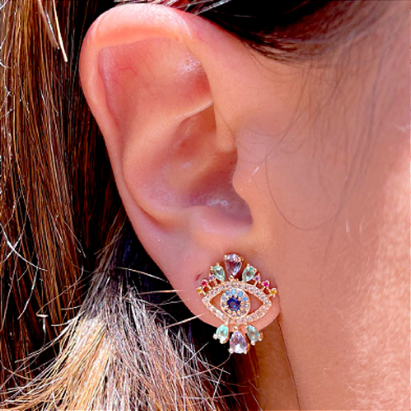 Brinco olho Grego Cristais - SP